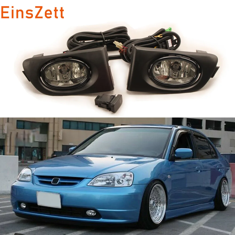 Автомобильный противотуманный светильник в сборе для Honda Civic 2001 2002, передний бампер, лампа с прозрачными линзами, автомобильный головной светильник, галогенная лампа DRL с переключателем проводов