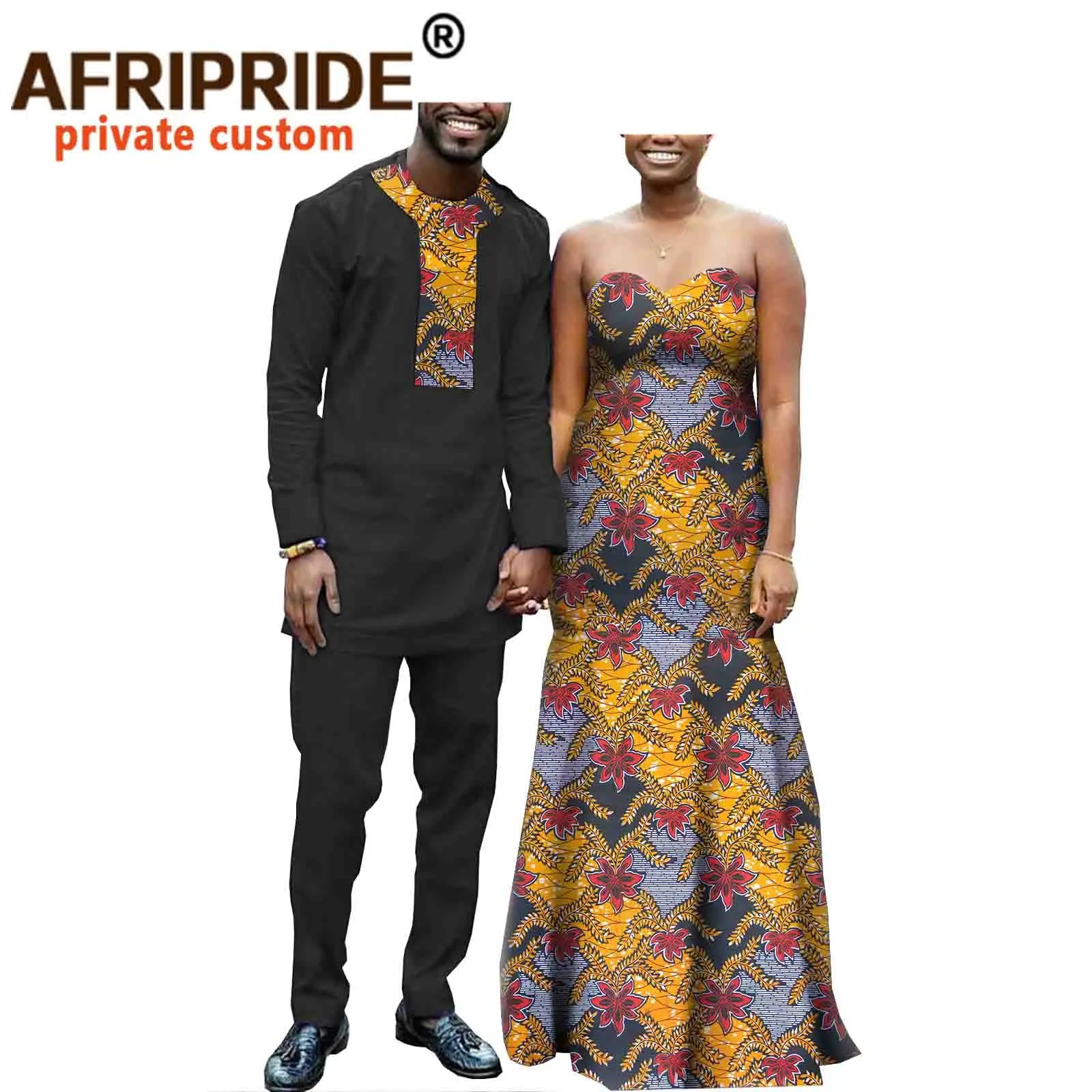 African Clothes for Couple Clothing Women Maxi Dress Men Print Shirt and Ankara Pant 2 Piece Set Dashiki Outfits Wedding A20C008