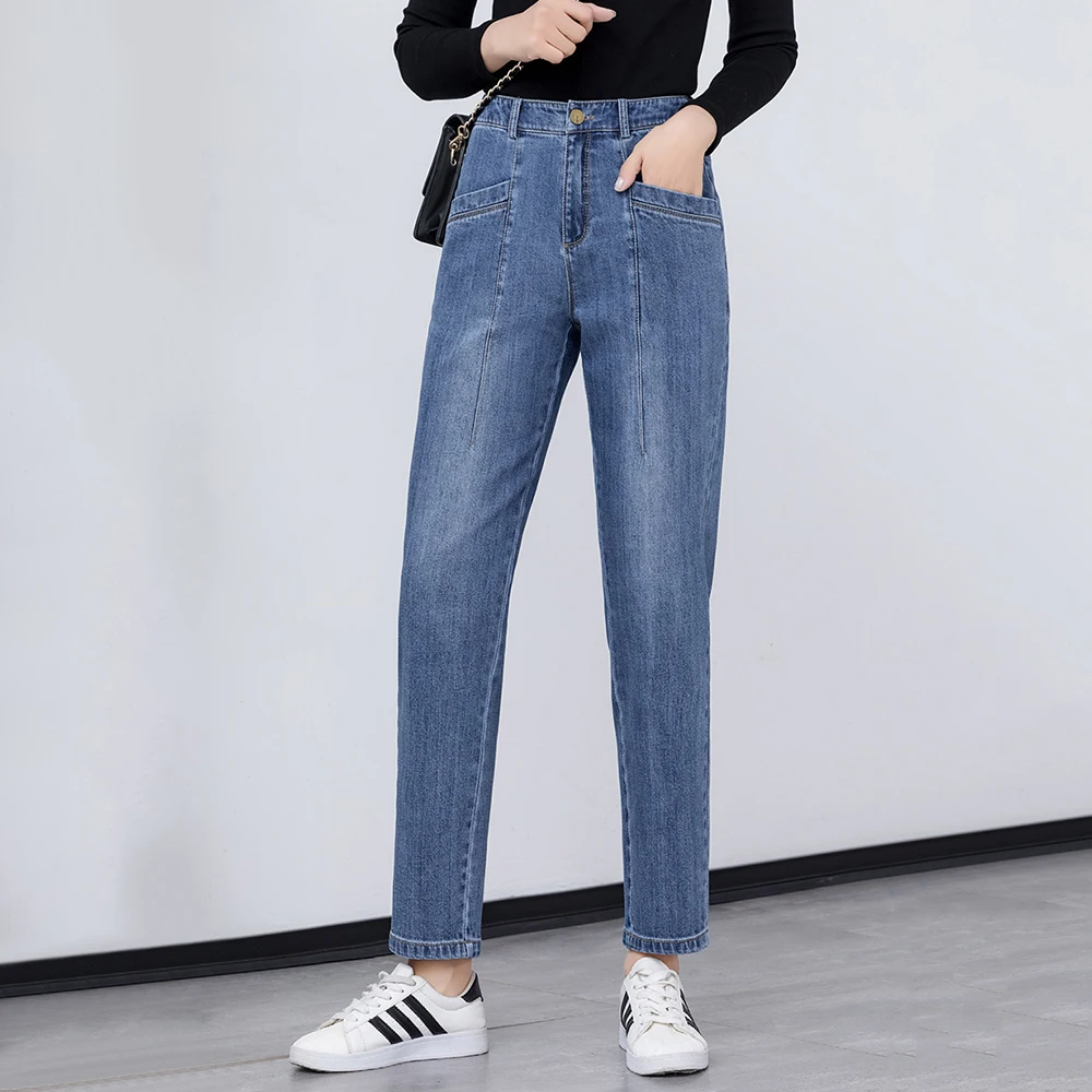 Женские джинсы с высокой талией YUEY 2020 S до 5XL на осень и зиму, свободные капри больших размеров в Корейском стиле, джинсы Harlan|Джинсы МОМ| | АлиЭкспресс