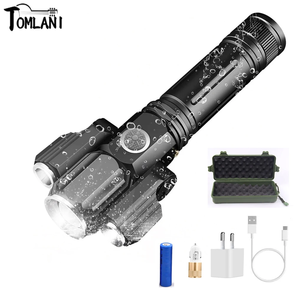 

13000LM LED Tactical Flashlights USB Rechargeable Torch 4 Modes Zoomable Lantern IP65 Water Resistant With 3 Bulbs for Biking