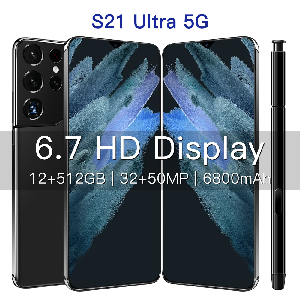 Смартфон Android S21U 12 ГБ 512 Celulares Octa Core HD Камера 6 8 &quotтелефон 6800 мА/ч глобальная версия