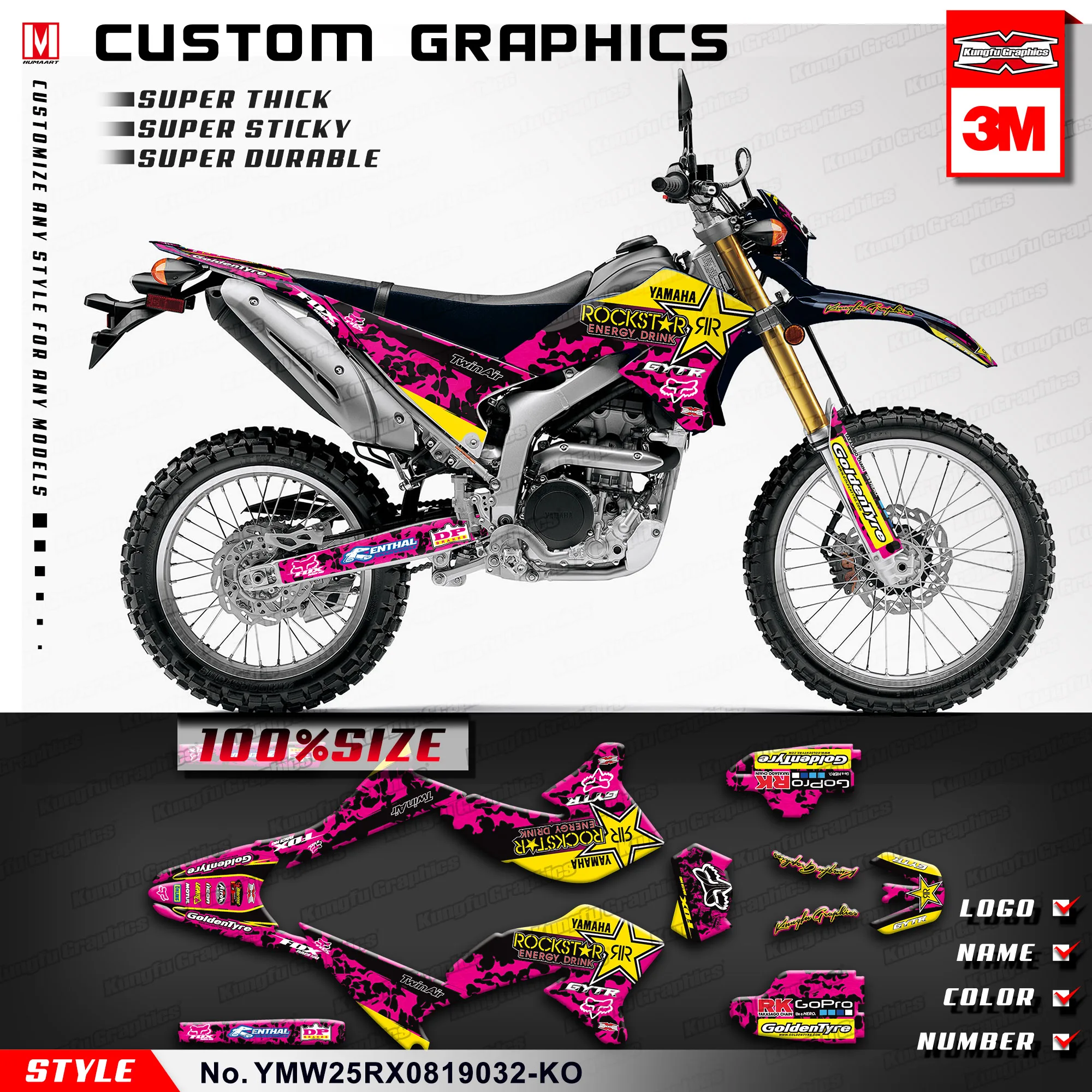 KUNGFU GRAPHICS Custom Vinyl Wrap Sticker Design Full Kit for Yamaha WR250R WR250X 2008 to 2019 (Style no.YMW25RX0819032-KO) | Автомобили