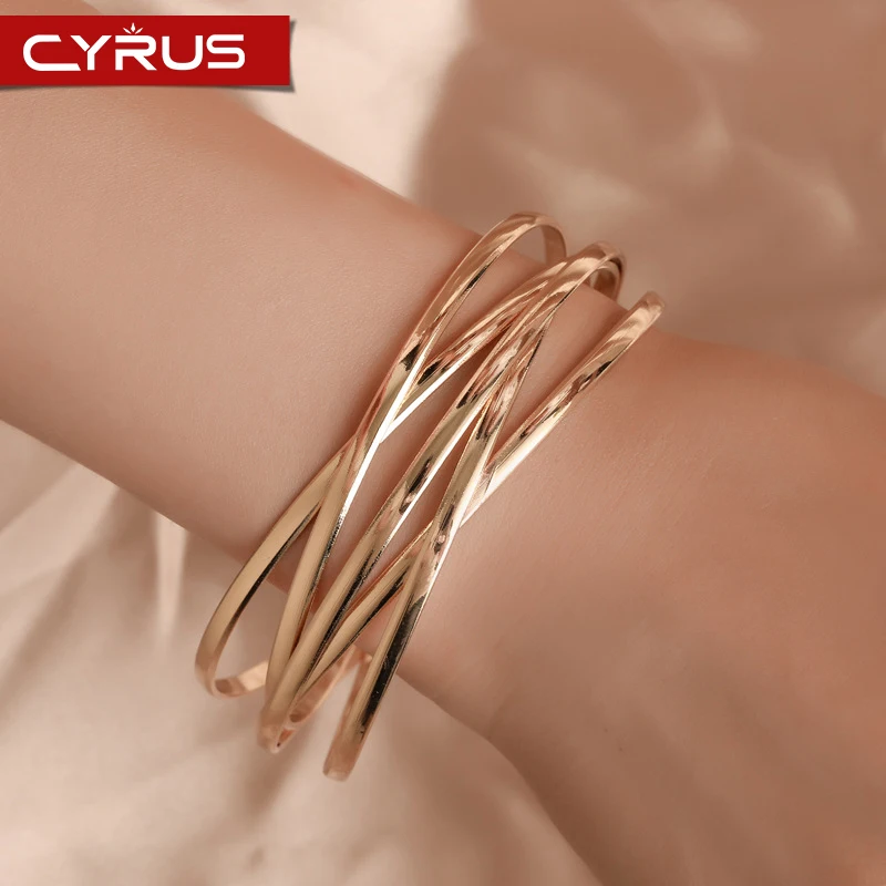 

Retro Open Metal Cross Bracelets for Women Multi-layer Bangle Simple Statement Pulseras Mujer Jewelry Accessories Femme 2019