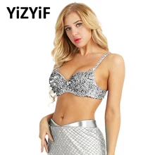 Женский Бикини Топ Бюстгальтер полюс танцевальные костюмы танцы Блестящие Блестки Бисероплетение мягкий бюстгальтер Топ для Raves танец s Клубная одежда танец живота