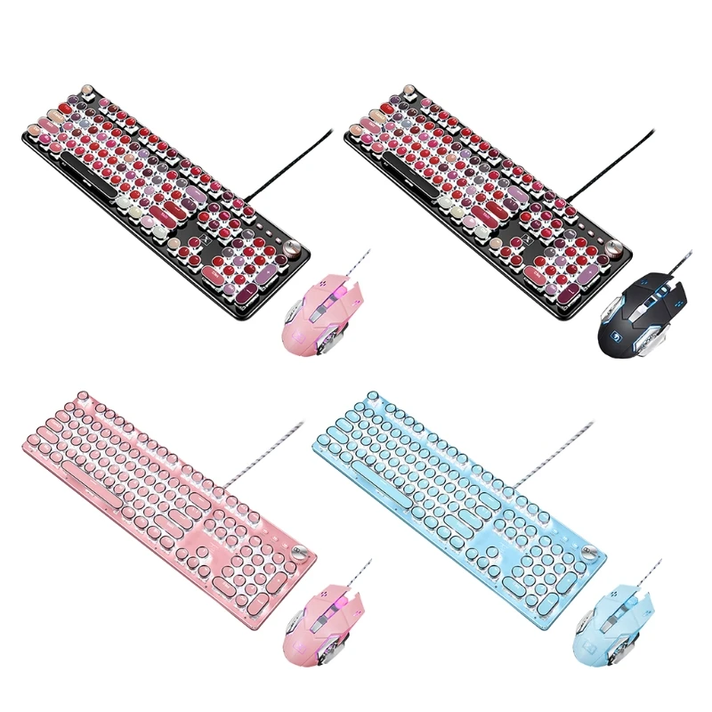 

Creative Retro Punk Mechanical Lipstick Metal Round Key Computer Keyboard Mouse