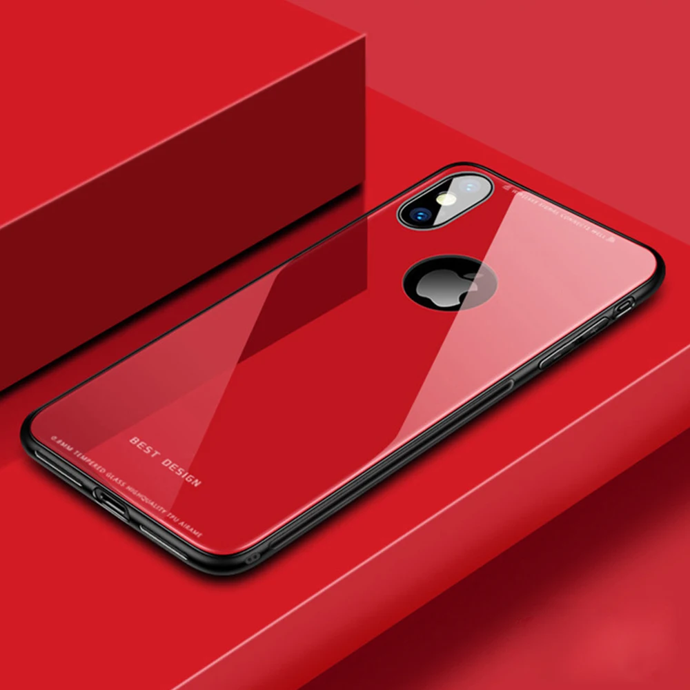 Чехол для телефона из закаленного стекла для iPhone XR XS Max 7 8 Plus 6 6S Plus, Жесткие защитные стеклянные чехлы для iPhone XS XR, задняя крышка Coque - Цвет: Red