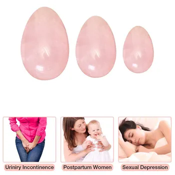 

3pcs Pink Natural Drilled Rose Quartz Yoni Eggs Gemstone Muscle Kegel Exercise Maternity Vaginal Massage Natural Jade Yoni Egg