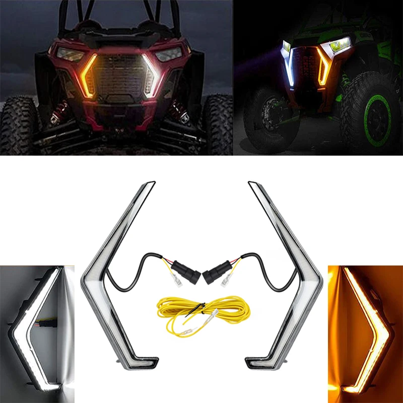 1 Pair LED Front Light Turn Signal Lamp 6500K For Polaris RZR XP Turbo