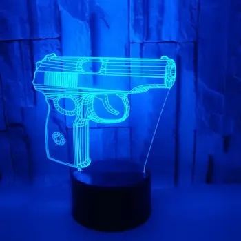 

3D Led Bedside Night Light Shape Pistol Model Usb Table Lamp 7 Color Change Home Decoration Bedroom Sleep Lighting Fixture Gifts