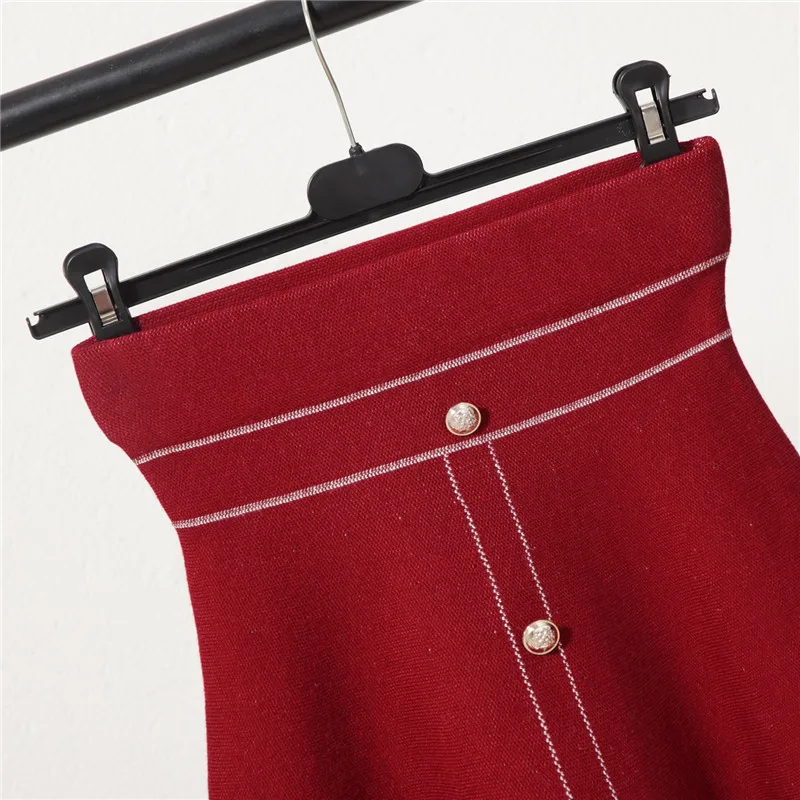 Осенне-зимние женские милые плотные Бальные мини-юбки для девочек, вязаные милые трапециевидные мини-юбки с пуговицами