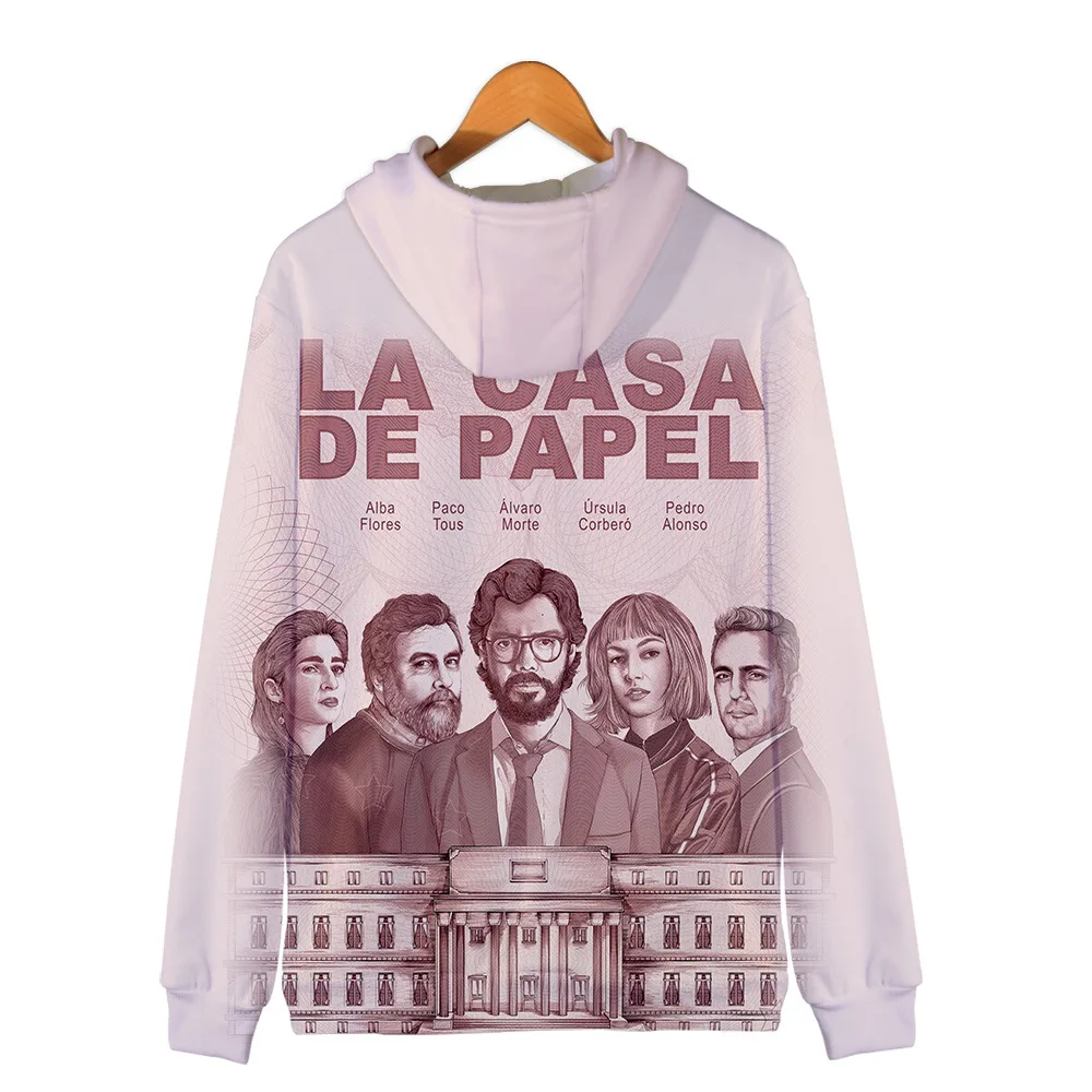 Модные унисекс крутые толстовки с капюшоном на молнии с 3D принтом сериал La casa de papel Money Heist House Of PAPER Свободная одежда