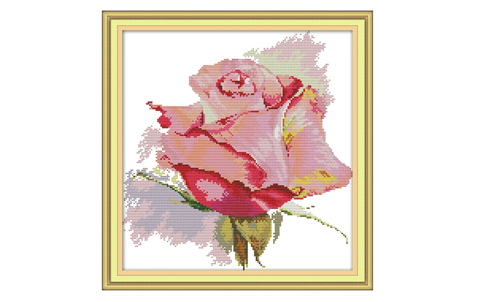 A pink rose cross stitch kit 14ct 11ct white cloth printed cloth handmade DIY needlework home embroidery decoration paintings