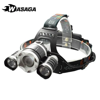 

Zoomable Headlamp Flashlight Rechargeable 3 XML T6 LED Hard Hat Headlight for Camping Fishing 4 Mode Running Frontal Head Lamp