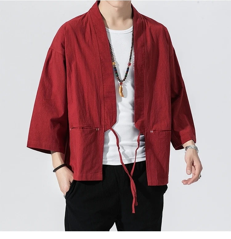 4381 лето Ретро хлопок лен японское кимоно куртка мужской кардиган сплошной цвет Винтаж свободное тонкое пальто мужской размера плюс 4XL 5XL