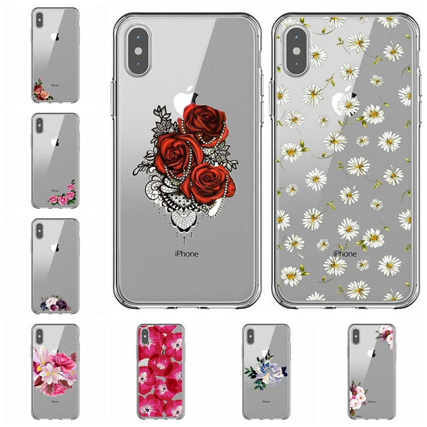 Phone Case for iphone 6 6s 6Plus 7 8plus Soft Silicone TPU Flower Protector Cover For X XR XS MAX Bumper Y618 |