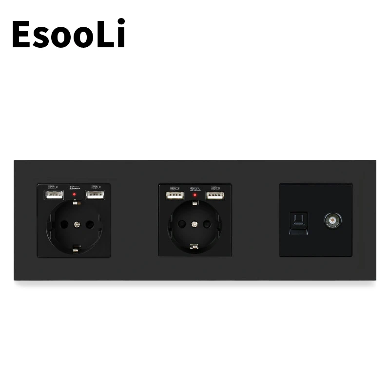 Черная пластиковая панель ESOOLI двойная электрическая розетка европейского