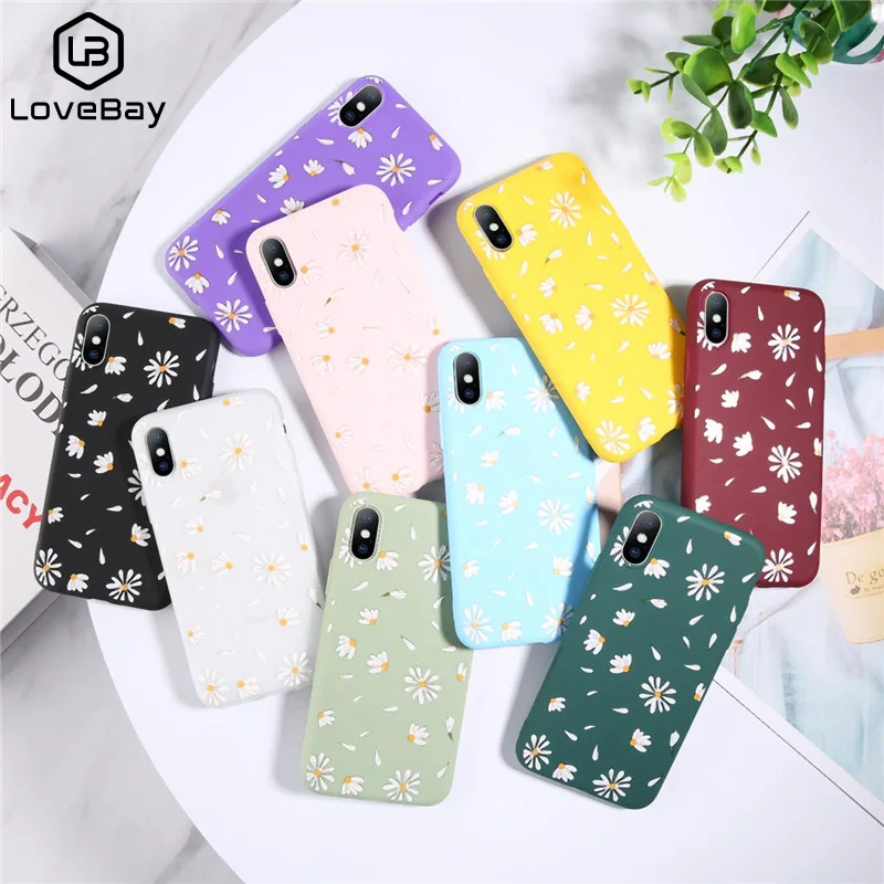 

Lovebay Candy Color Flower Soft Phone Cases For iPhone 6 7 6s 8 Plus Daisy Floral Silicone Cover For iPhone X XS XR XS Max Cases