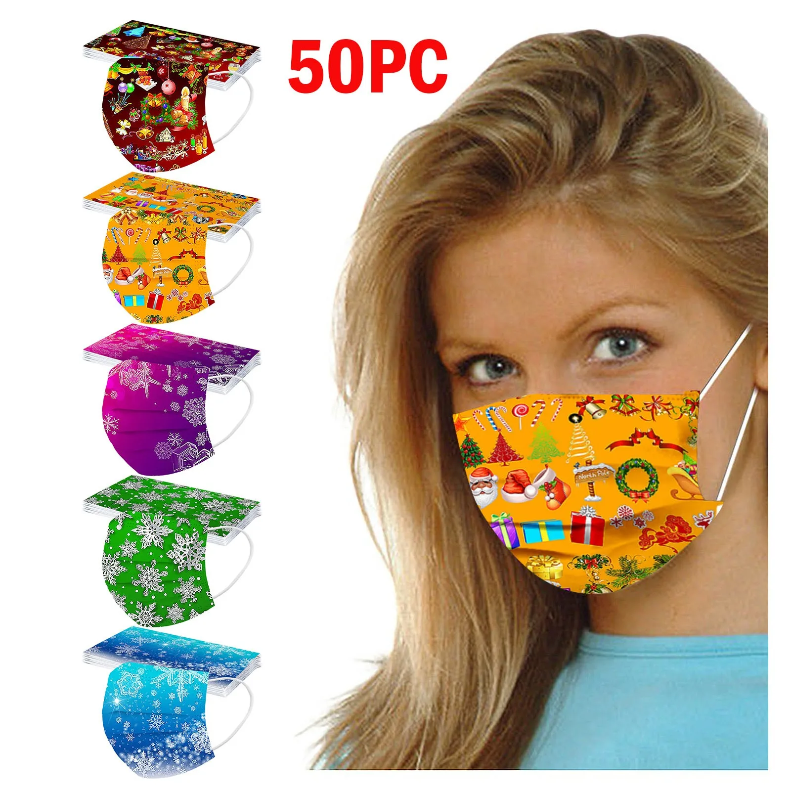 

Cubrebocas Fast Delivery Unisex Christmas Printed Mask Soft Film Adult Three-layer Mask Bandage Einwegmaske Cubrebocas 2021 Mask