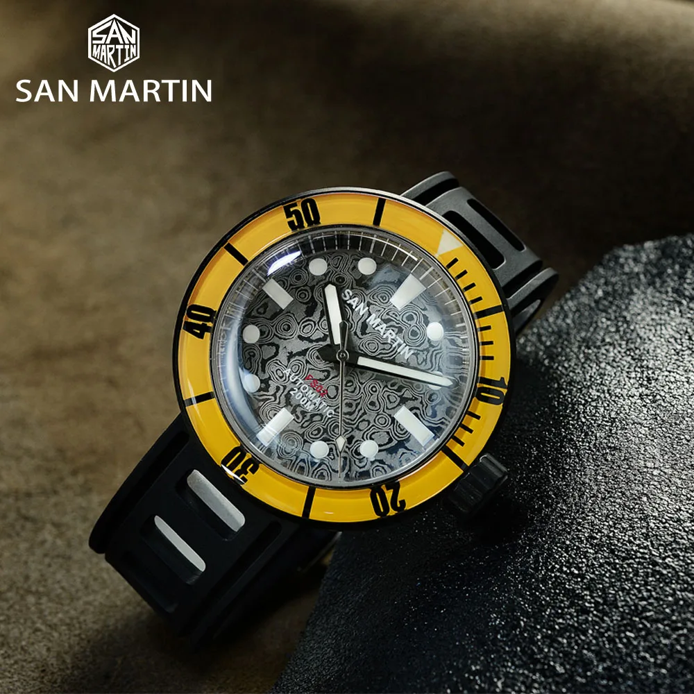 

San Martin Damascus Steel Diving Watch Men Mechanical Watches ETA2824 Sapphire Rotating Bezel 200 Meter Water Resistant Luminous