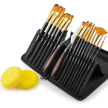 

A+Paint Brush Set of 19 with Palette Knives Sponges, Paint Brushes Set for Acrylic Watercolor Oil Paint