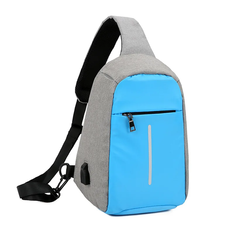 Новая многофункциональная сумка через плечо для мужчин, противоугонная сумка через плечо, Мужская водонепроницаемая сумка для короткой поездки, зарядка через usb, нагрудная сумка - Цвет: Небесно-голубой