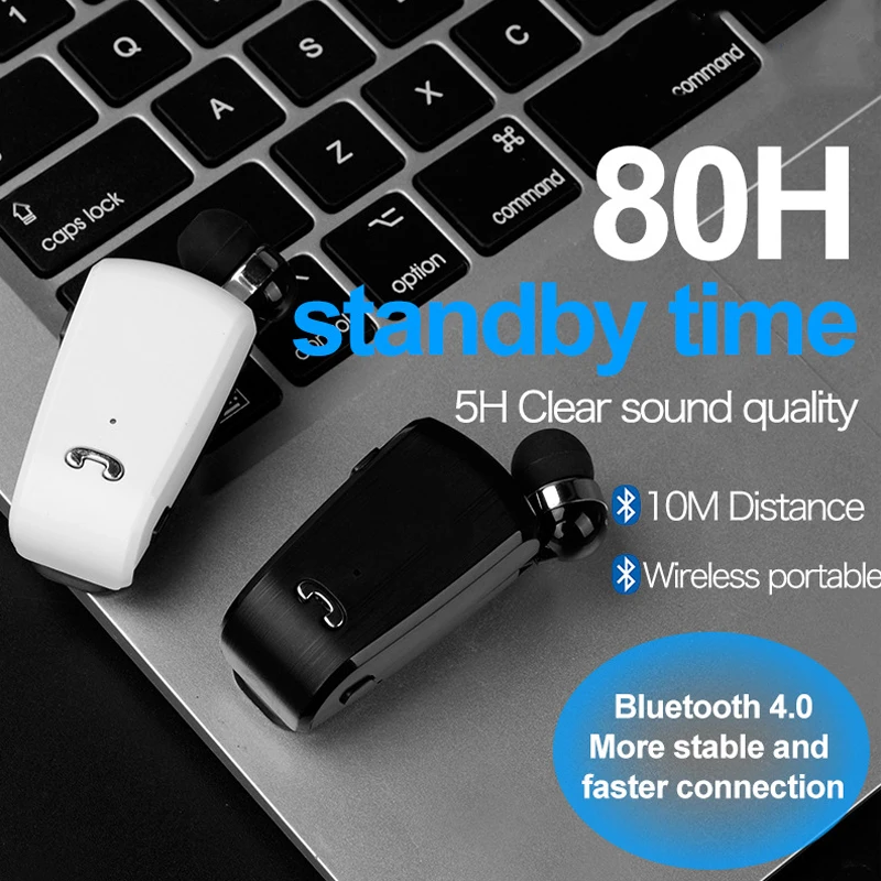 Беспроводной Bluetooth V4.0 гарнитура в ухо выдвижной наушники клип Handsfree Наушники для