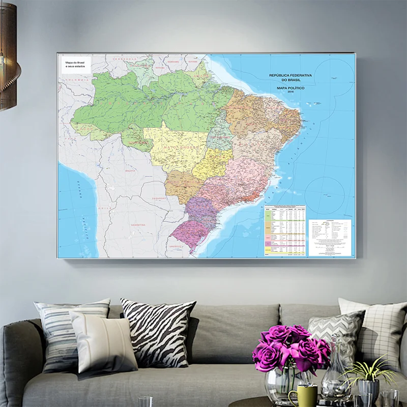 150x100cm Brazil Map with Portuguese Language Non-woven Large Political Map of The Brazil Detailed Poster Foldable Picture