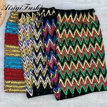 Красочные юбки с пайетками Женские облегающие Женские юбки-карандаш в эластичную полоску шикарные тонкие вечерние женские юбки с высокой талией Элегантная юбка