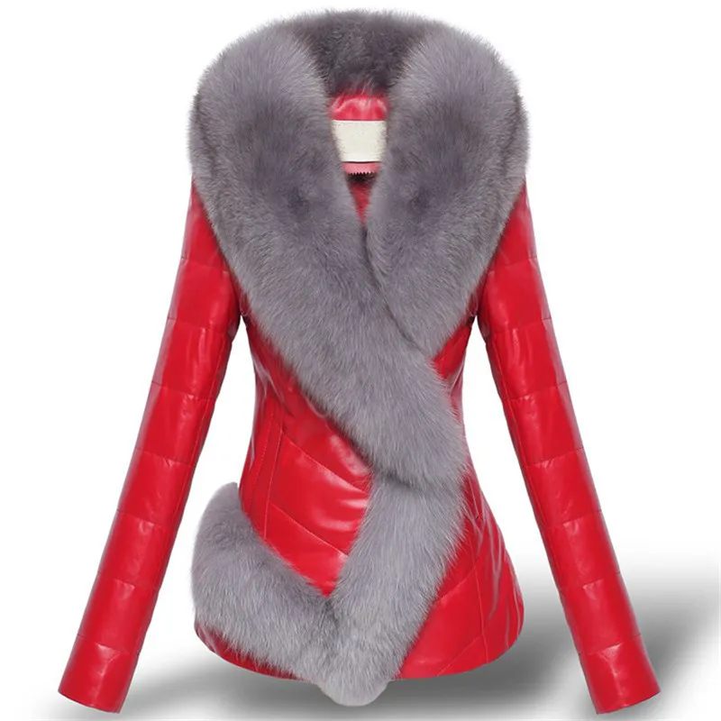 LEDEDAZ осень/зима, теплое короткое пальто из искусственной кожи, черная/красная/серая модная женская куртка из искусственного меха, тонкое пальто из искусственного меха - Цвет: Красный