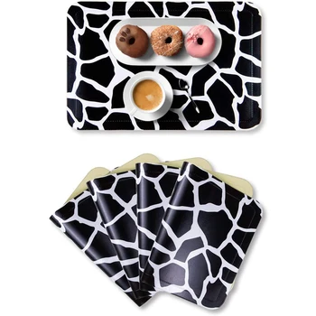 

6piece/set Cow Color Washable Table Mat PU High Temperature Resistant Mat Easy To Wipe Protect The Table From Mess,Beautiful