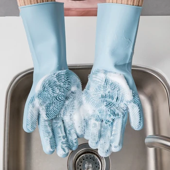 

1 Pair Kitchen Silicone Washing Dishes Gloves Durable Cleaning Gloves Dishwashing Scrubber Kitchen Cleaning Tools