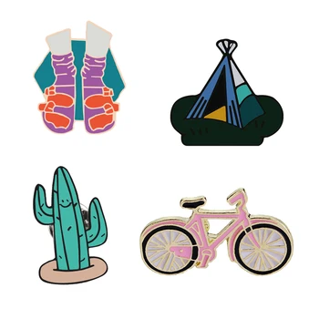 

Travel the World Brooches Bicycle Shoes Tent Cactus Adventure Enamel Pins for Women Men Backpack Jackets Lapel Pin Badge Jewelry