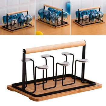 

Iron+wood Cup Holder Nordic style Cup Shelf Kitchen Tool Upside-Down design
