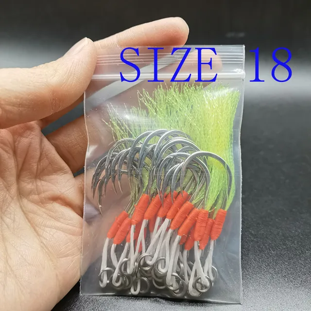 20pcs/pack 8#-22# Blood Slot Jigging Assist Hook Boat Jig Bait Fishing Line  Rope Thread Assistant Fish Hook Tackle Peche Pesca