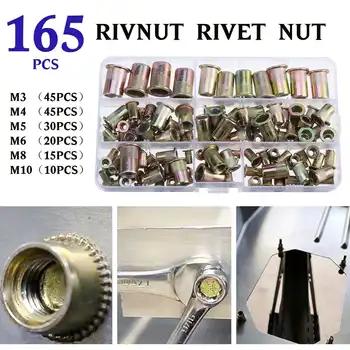 

165Pcs High Quality Carbon Steel Rivnut Rivet Nut Kit Round Head M3 M4 M5 M6 M8 M10 Kit Set ABS Case