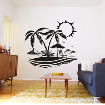

Tropical Island Sticker Palm Silhouettes Dolphin Seagull Decal Home Decor Vinyl Coconut Tree Living Room Bedroom