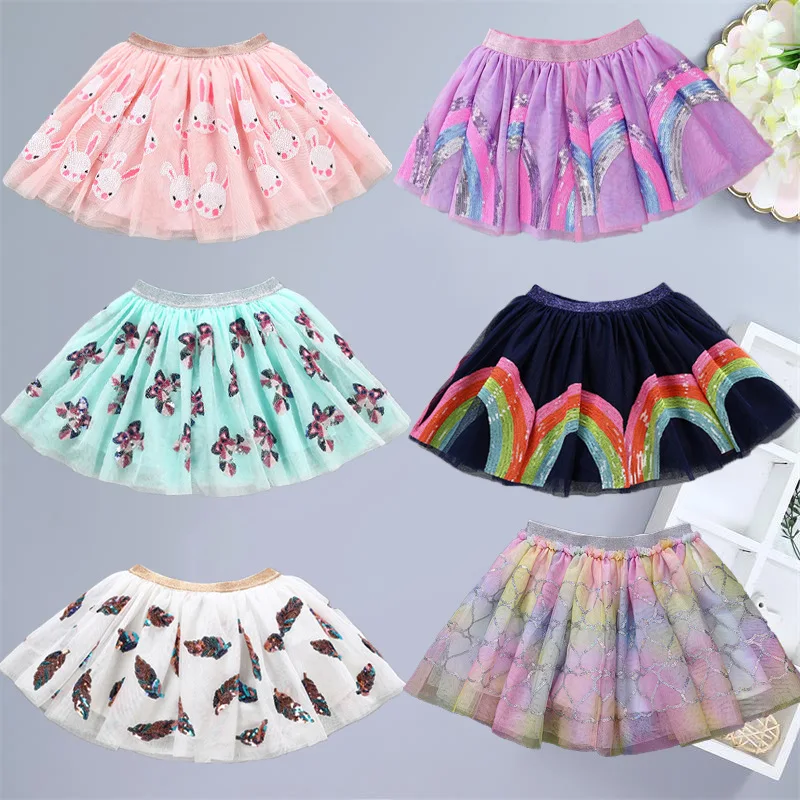 Новые модные милые юбки; Юбки принцессы для маленьких девочек; милые детские платья; детские юбки с блестками и вышивкой