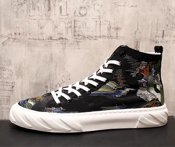 

Summer men's high-top shoes Chinese style retro men's shoes increased breathable cloth shoes embroidery small white shoes Fast