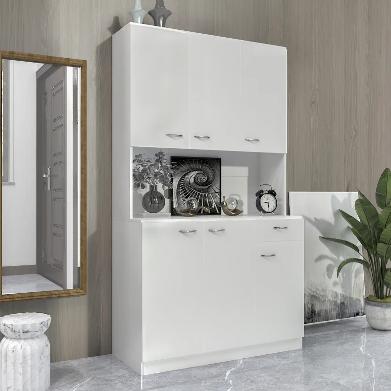 70.87 MDF Tall Wardrobe Kitchen with 6Doors, 1Open Shelves