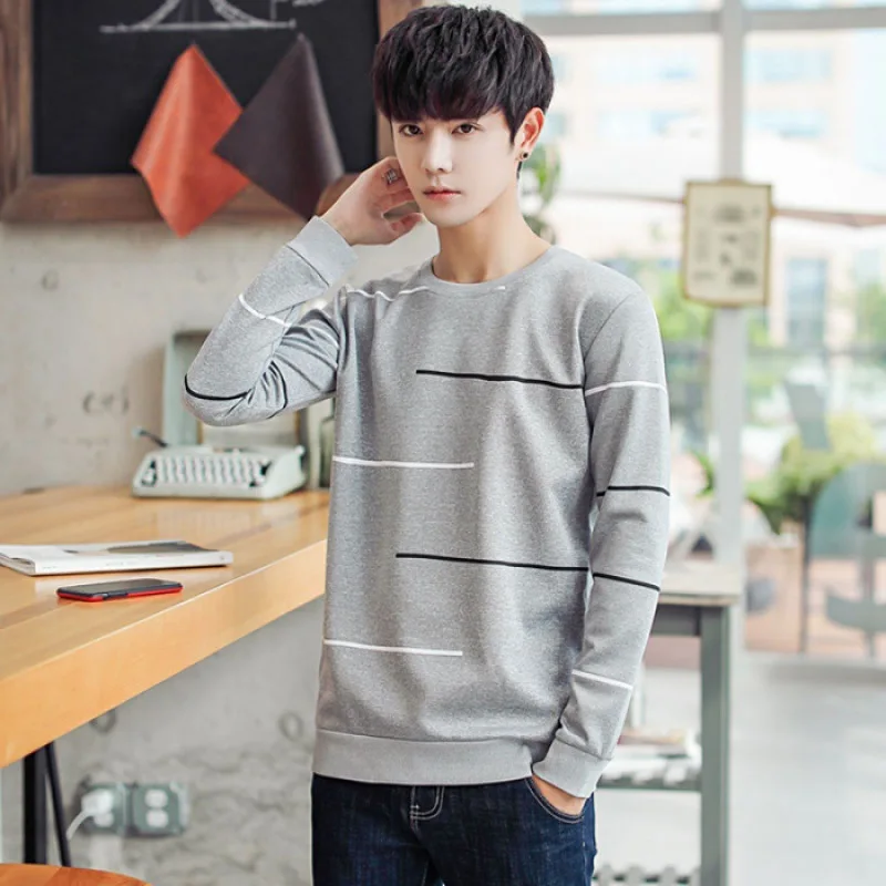 

Men's Hoodie Stripes Printed Base Shirt Crew Neck Spring And Autumn Clothes Male Student's Korean-style Trend Men's Top Coat