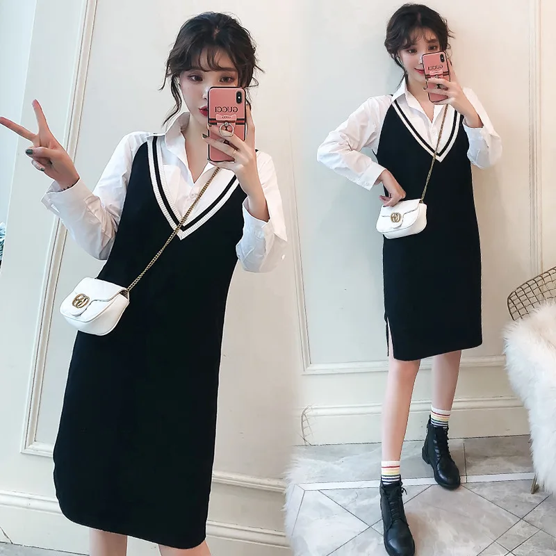 

Fat Mm Large Size Dress 2019 Spring New Style Mid-length White Shirt + Sweater Vest Dress Two-Piece Set