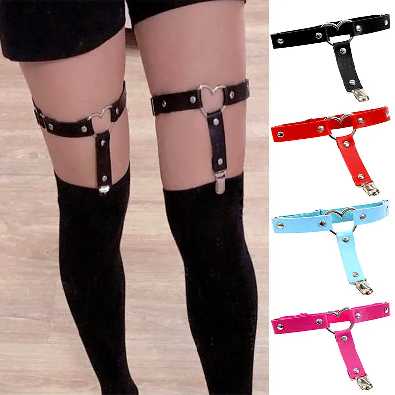 MYMC 2021 Sexy Women Harness Leg Belt PU Leather Punk Strap Band Leg Sock Belt Sexy Band with Heart Buckle