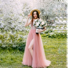 Новинка, высокое качество, заказчик, бисероплетение, кристалл, сексуальный v-образный вырез, передний разрез, Длинные вечерние платья, вечерние платья, длинное платье