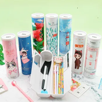 

NEW Kawaii Pencil Case Large Capacity Pen Box With Mirror Calculator Whiteboard Pen Wiper For School Supplies
