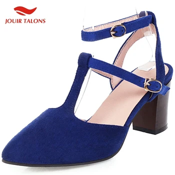 

Brand Design Big Size 43 Pointed Toe Women Shoes Spring Square High Heel t-strap Woman Sandals