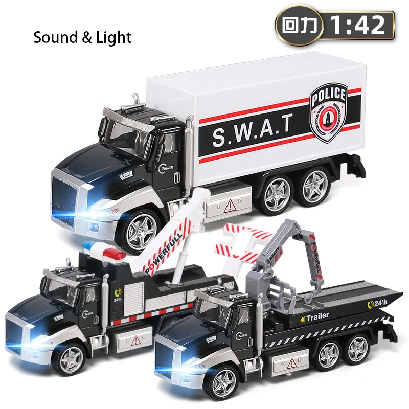 1:42 Pull Back Swat Police Rescue Truck Car Model 21cm Simulation Sound Light Alloy Diecast Vehicles Toys for Boys Children Y165