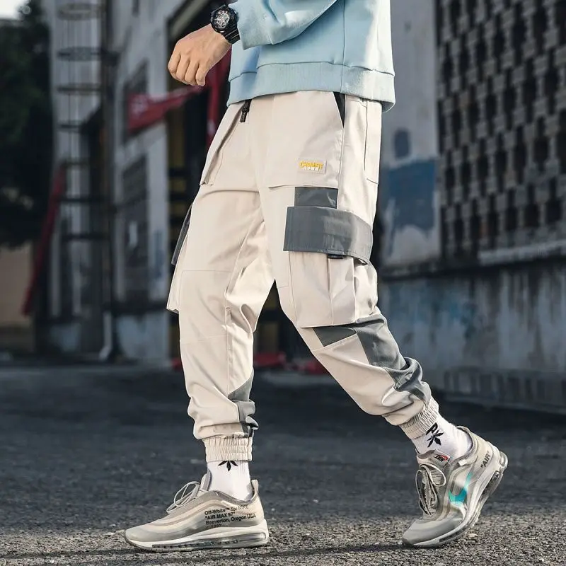 

Chinese Letter Embroidery Ribbons Casual Pants Men Trouser Spring Autumn Harajuku Harem Joggers Sweatpants