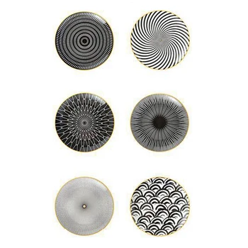 

3-Piece Set Phnom Penh Geometric Tableware Ceramic Plate Dish Porcelain Dessert Plate Cutlery Cake Plate Ran Style