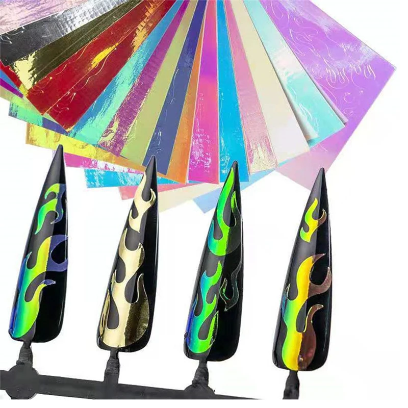 Новейшие 16 цветов 3d наклейки для дизайна ногтей огненные лазерные неоновые цветные дизайнерские наклейки с улиткой аксессуары