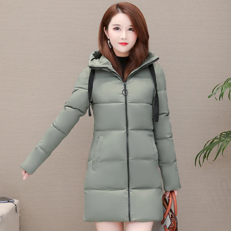 Зимнее пальто размера плюс XL-6XL, женские куртки с капюшоном, теплая Толстая Новая Модная хлопковая парка, женская верхняя одежда, длинные пальто - Цвет: Бирюзовый